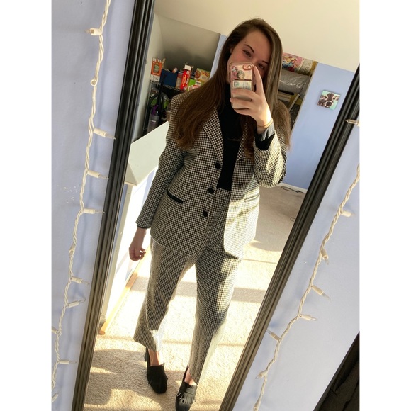 Vintage Wool Houndstooth Checkered Pantsuit Set - Picture 2 of 16